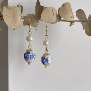 Vintage-Inspired Porcelain and Pearl Drop Earrings jlt11777