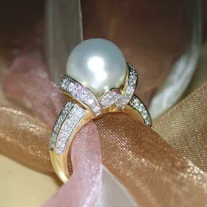 Wedding Jewelry Elegant Imitation Pearl Ring for Women with Zircon in Silver Color