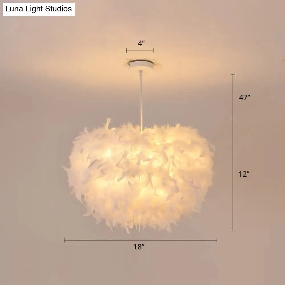 White Goose Feather Dome Ceiling Light Fixture - Elegant Pendant for Bedroom