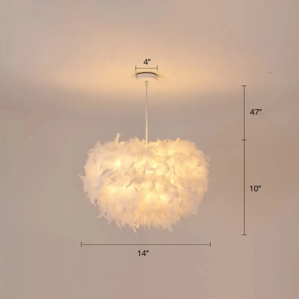 White Goose Feather Dome Ceiling Light Fixture - Elegant Pendant for Bedroom