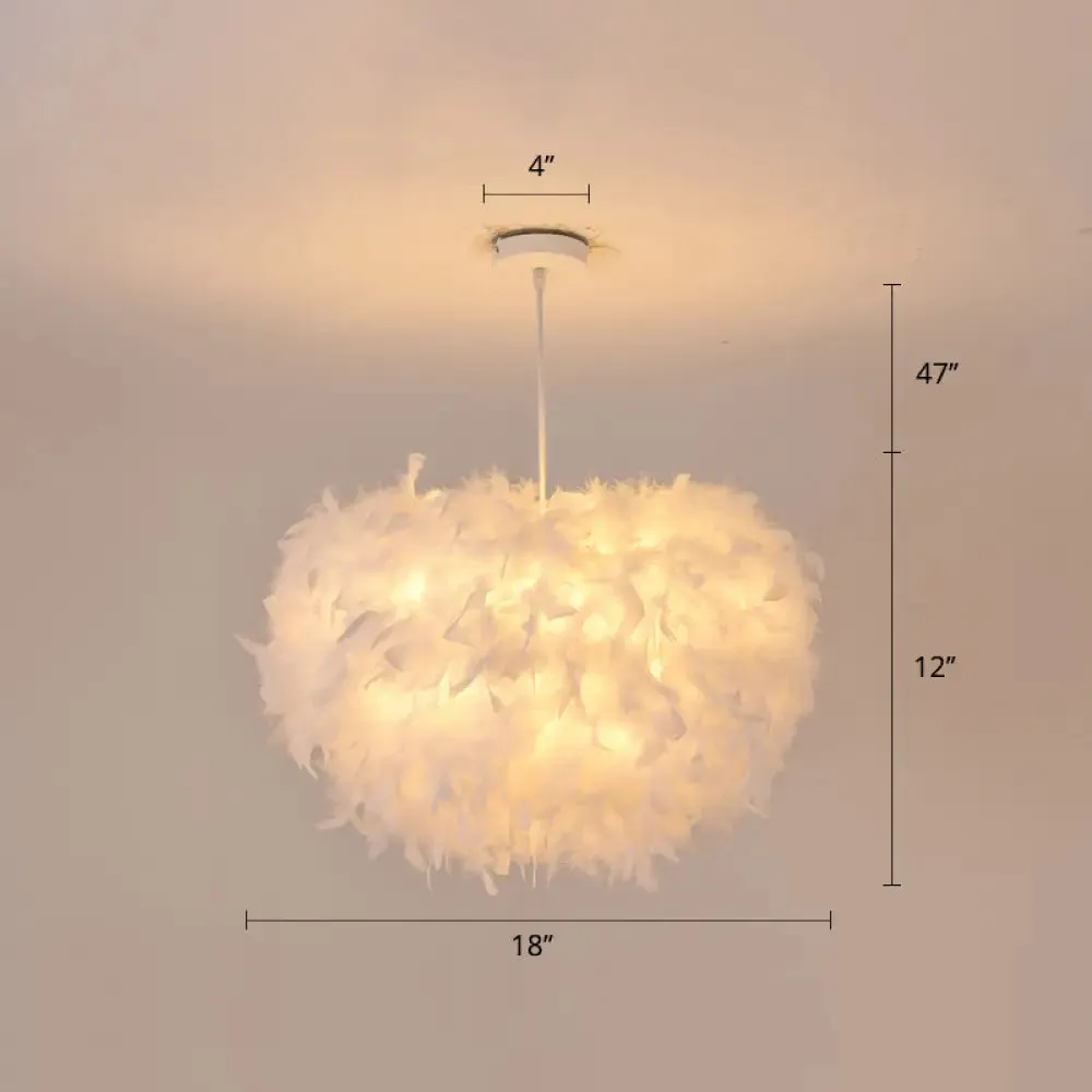 White Goose Feather Dome Ceiling Light Fixture - Elegant Pendant for Bedroom