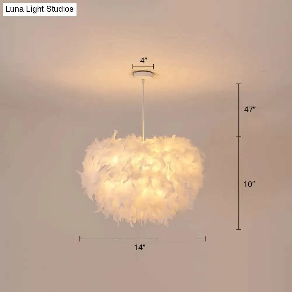 White Goose Feather Dome Ceiling Light Fixture - Elegant Pendant for Bedroom