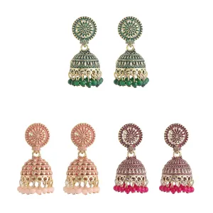 Yellow Chimes Earrings for Women and Girls Traditional Multicolor Jhumka Earrings Oxidised Gold Plated Combo of 3 Pair Jhumka Earrings | Birthday Gift for Girls & Women Anniversary Gift for Wife