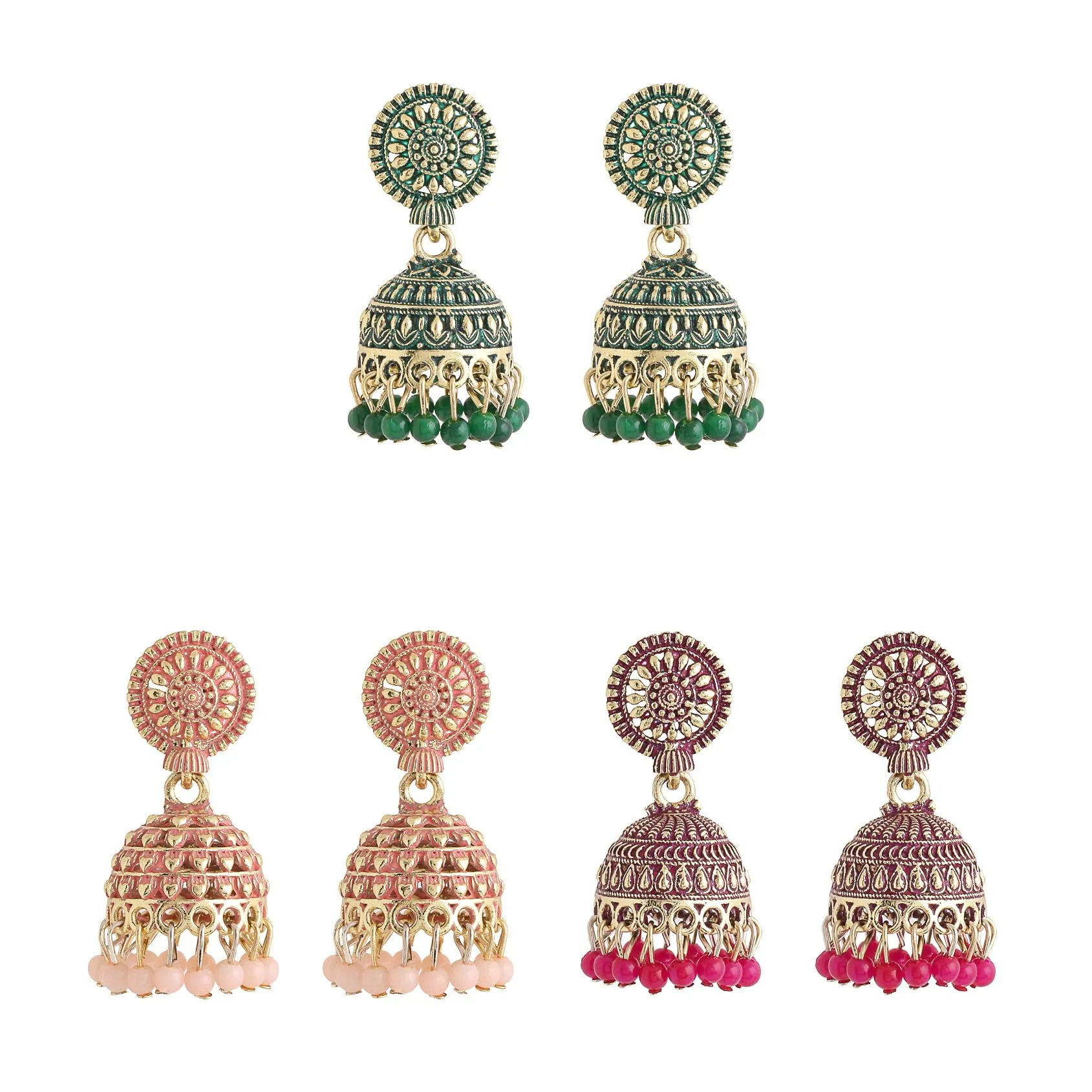 Yellow Chimes Earrings for Women and Girls Traditional Multicolor Jhumka Earrings Oxidised Gold Plated Combo of 3 Pair Jhumka Earrings | Birthday Gift for Girls & Women Anniversary Gift for Wife