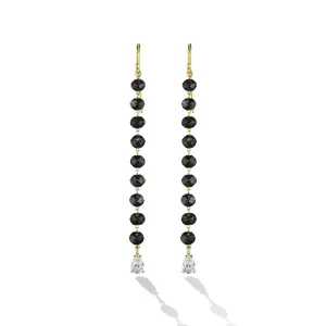 Yellow Gold Reflections Single Drop Earrings with Black and White Diamonds